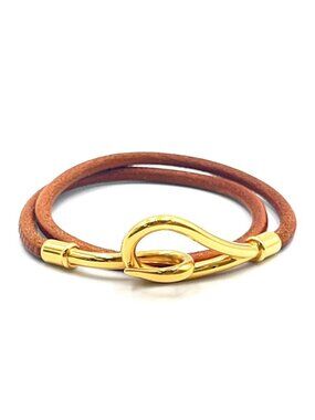 Hermes Jumbo Leather Gold Plated Brown Bracelet